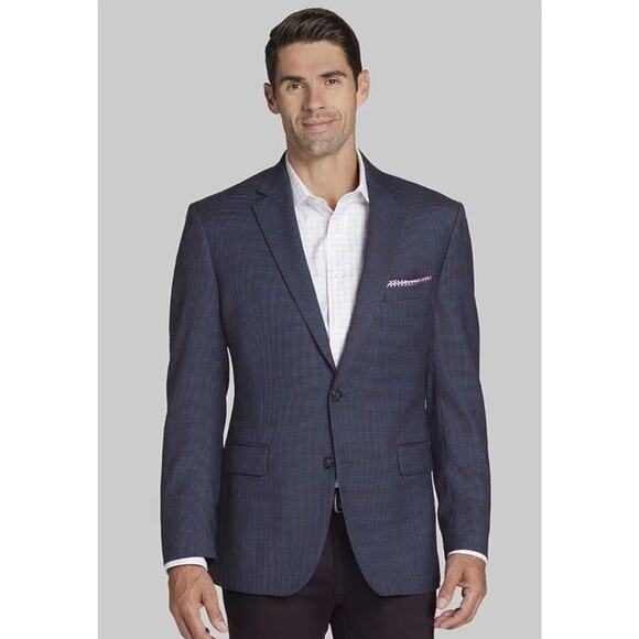 Jos A Bank Traveler Slim Fit Check Blazer Sport Coat Blazer Jacket Mens Size 48R - Picture 1 of 8